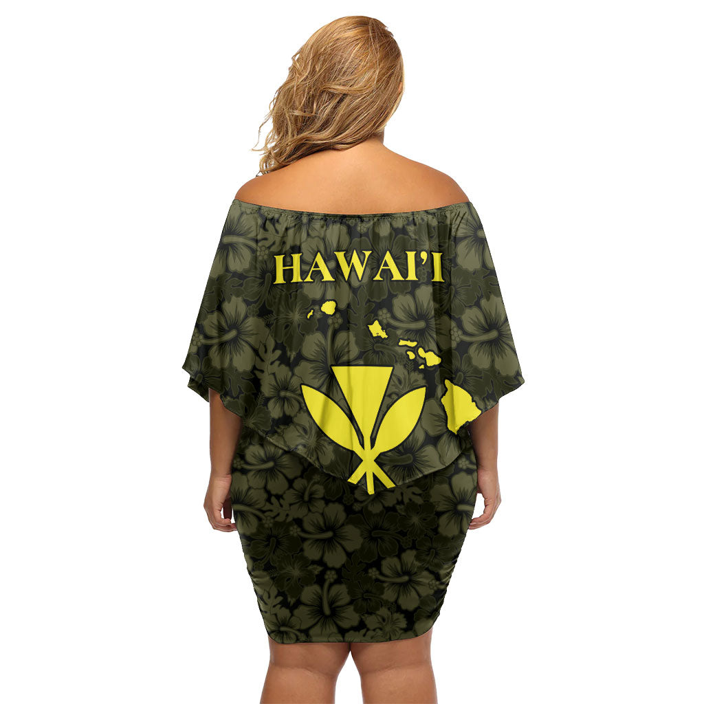 Hawaii Lei Kamehameha Off Shoulder Short Dress Melemele Seamless Pattern Hibiscus Flower