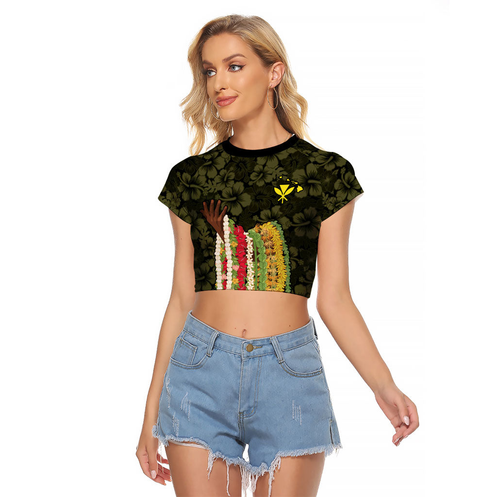 Hawaii Lei Kamehameha Raglan Cropped T Shirt Melemele Seamless Pattern Hibiscus Flower LT9 Female Yellow - Polynesian Pride
