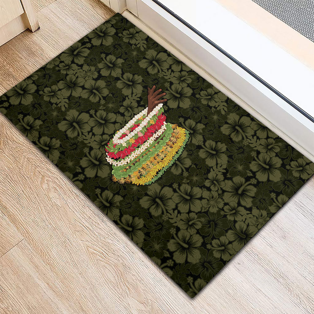 Hawaii Lei Kamehameha Rubber Doormat Melemele Seamless Pattern Hibiscus Flower