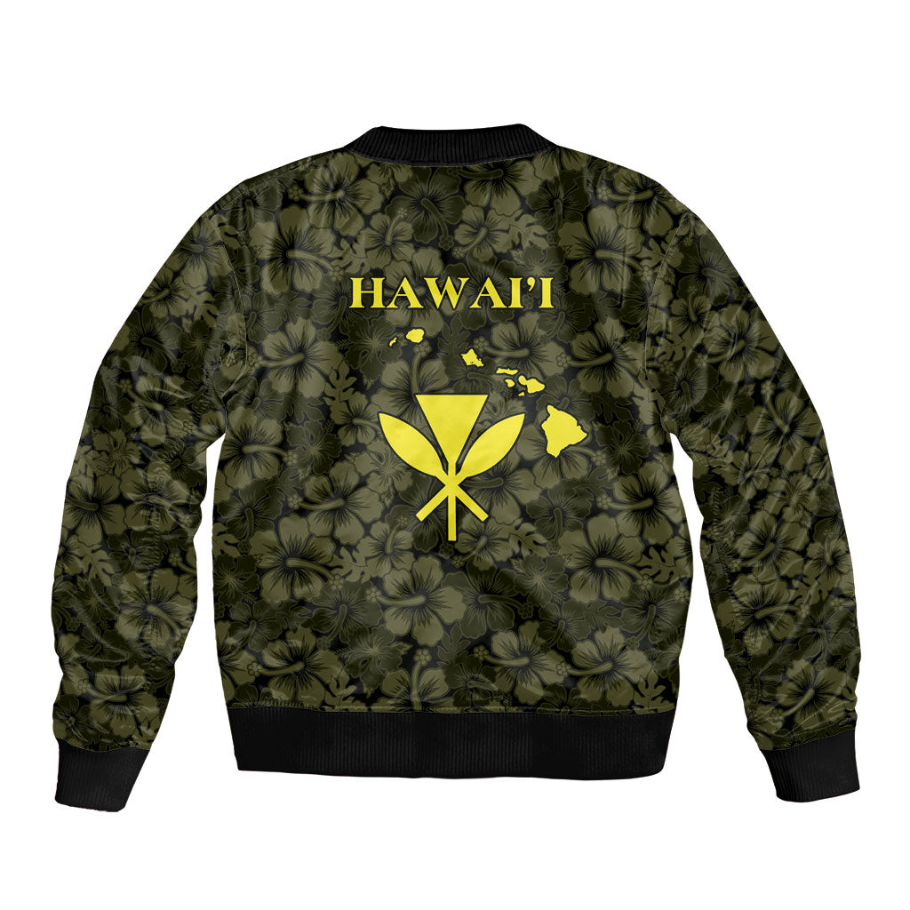 Hawaii Lei Kamehameha Sleeve Zip Bomber Jacket Melemele Seamless Pattern Hibiscus Flower