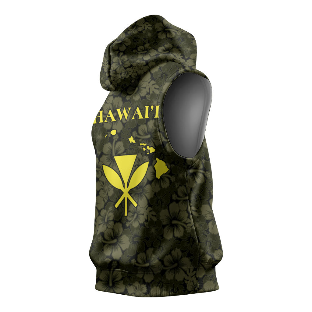 Hawaii Lei Kamehameha Sleeveless Hoodie Melemele Seamless Pattern Hibiscus Flower
