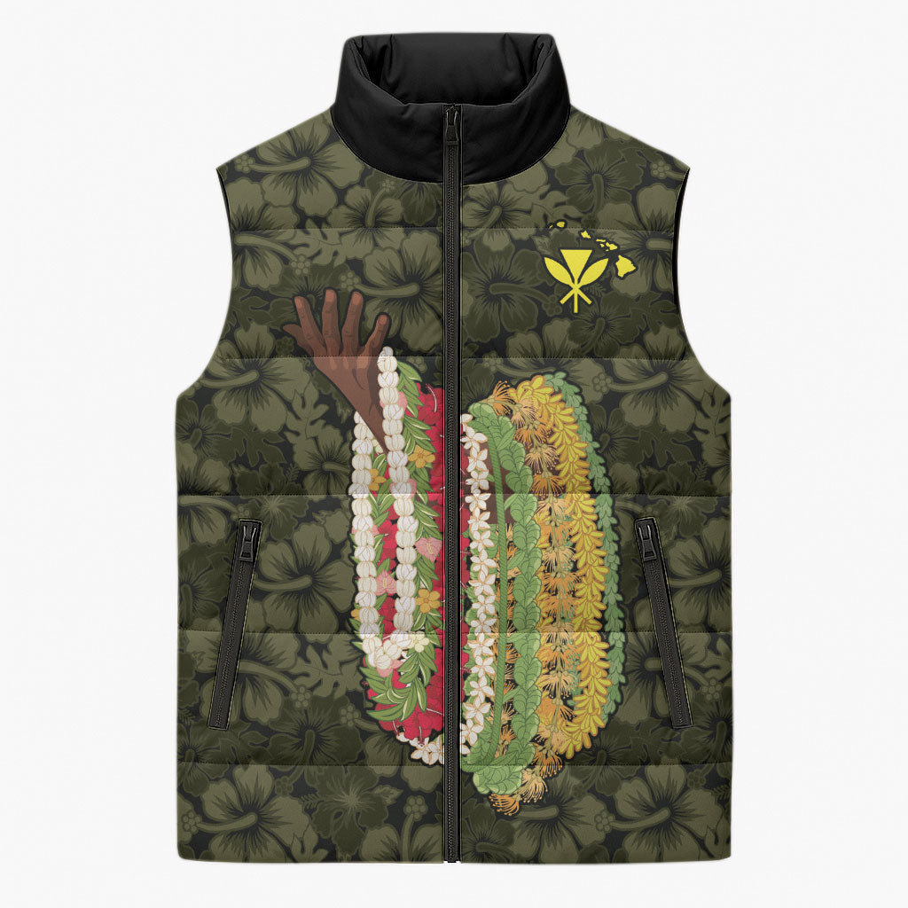Hawaii Lei Kamehameha Sleeveless Puffer Jacket Melemele Seamless Pattern Hibiscus Flower