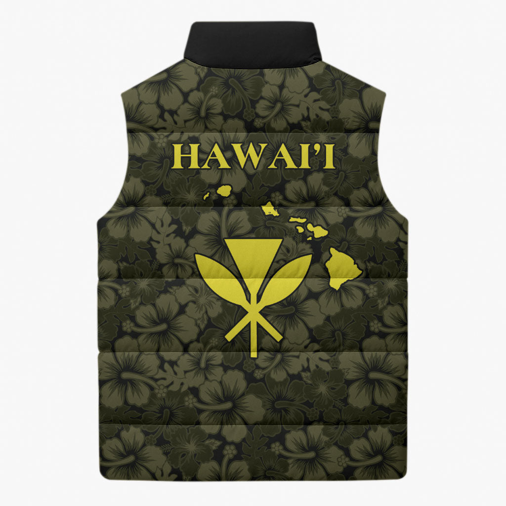 Hawaii Lei Kamehameha Sleeveless Puffer Jacket Melemele Seamless Pattern Hibiscus Flower