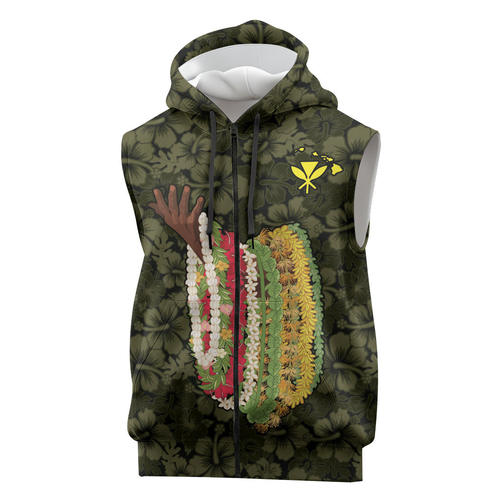 Hawaii Lei Kamehameha Sleeveless Zip Hoodie Melemele Seamless Pattern Hibiscus Flower
