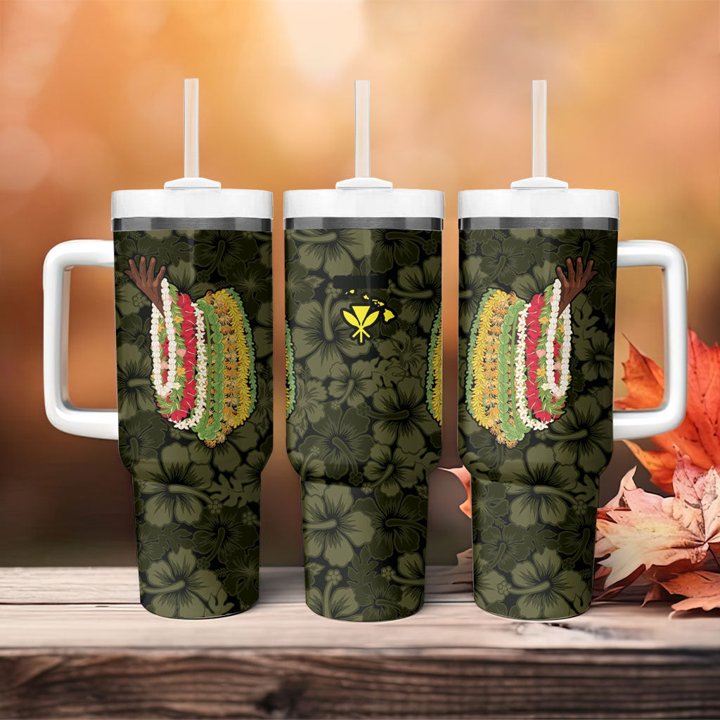 Hawaii Lei Kamehameha Tumbler With Handle Melemele Seamless Pattern Hibiscus Flower