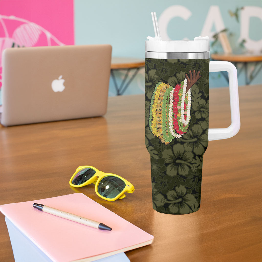 Hawaii Lei Kamehameha Tumbler With Handle Melemele Seamless Pattern Hibiscus Flower