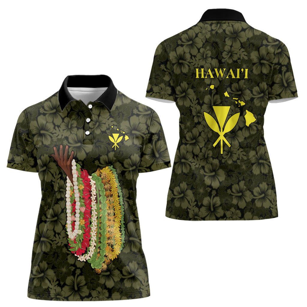 Hawaii Lei Kamehameha Women Polo Shirt Melemele Seamless Pattern Hibiscus Flower