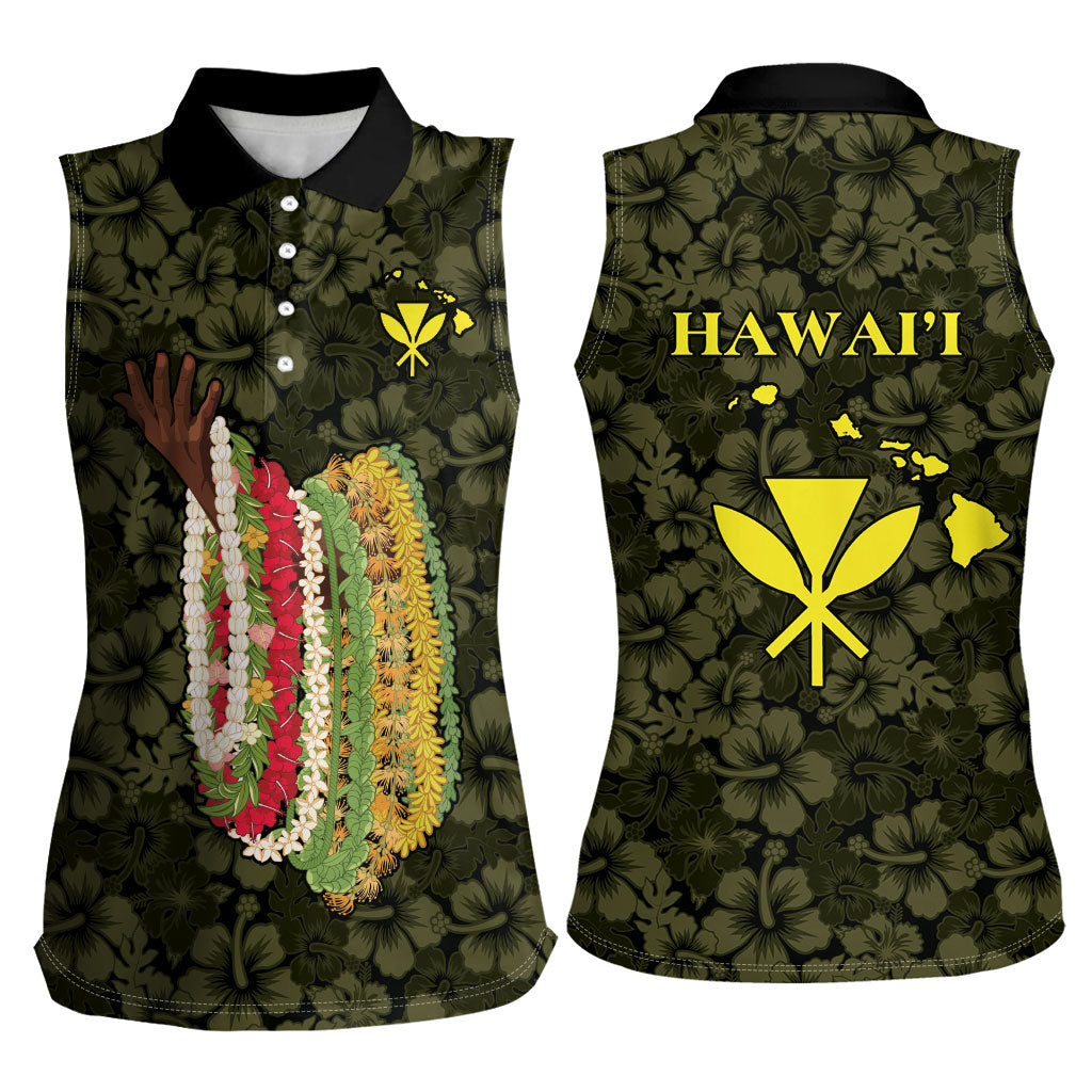Hawaii Lei Kamehameha Women Sleeveless Polo Shirt Melemele Seamless Pattern Hibiscus Flower
