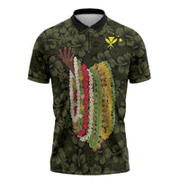 Hawaii Lei Kamehameha Zipper Polo Shirt Melemele Seamless Pattern Hibiscus Flower