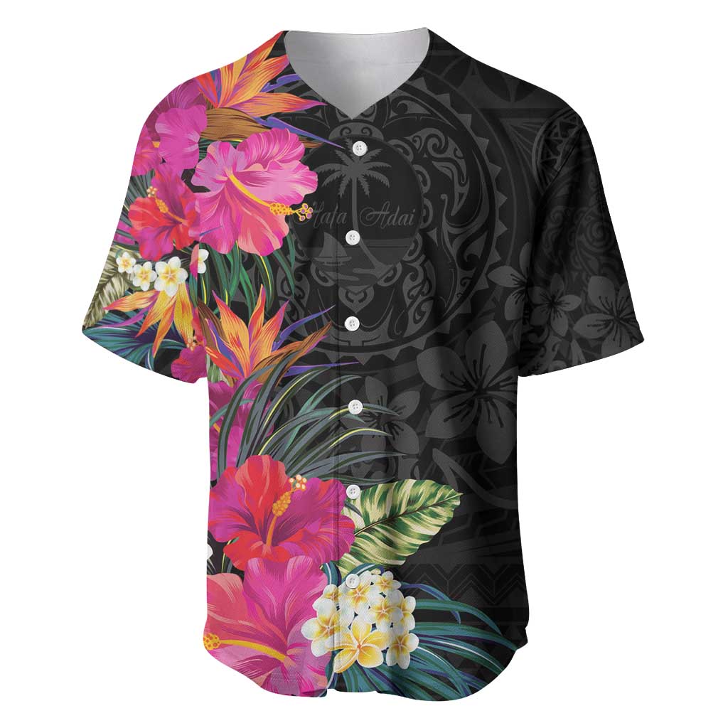 Hafa Adai Guam Baseball Jersey Tropical Flowers Colorful Vibes LT9 Black - Polynesian Pride