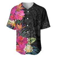 Hafa Adai Guam Baseball Jersey Tropical Flowers Colorful Vibes LT9 Black - Polynesian Pride