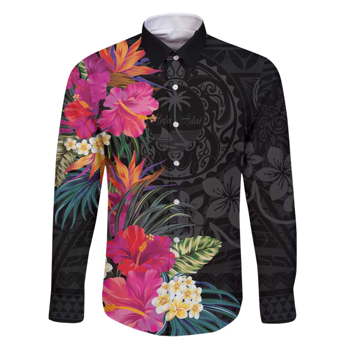 Hafa Adai Guam Family Matching Off The Shoulder Long Sleeve Dress and Hawaiian Shirt Tropical Flowers Colorful Vibes