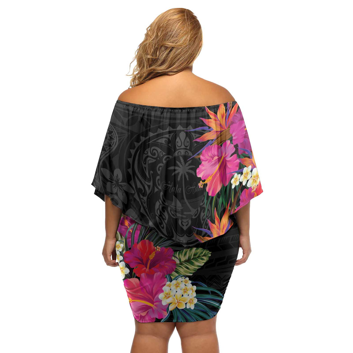 Hafa Adai Guam Off Shoulder Short Dress Tropical Flowers Colorful Vibes