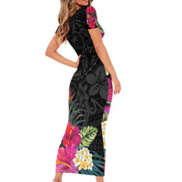 Hafa Adai Guam Short Sleeve Bodycon Dress Tropical Flowers Colorful Vibes LT9 - Polynesian Pride