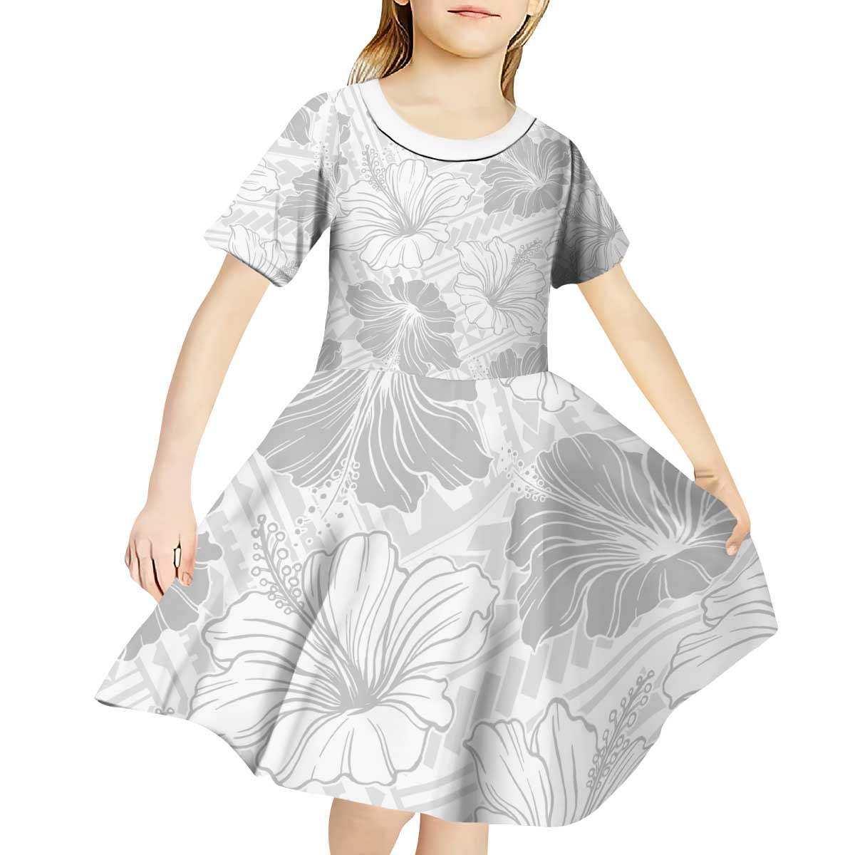 Samoa Lotu Tamaiti Kid Short Sleeve Dress White Sun Day Beauty Hibiscus Ver01