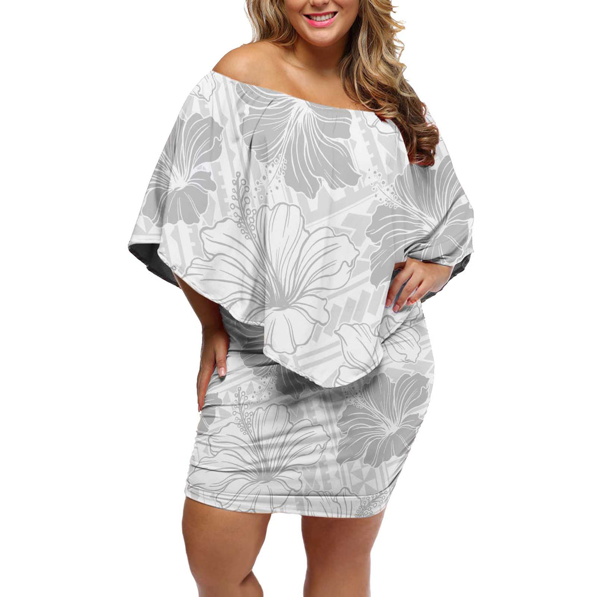 Samoa Lotu Tamaiti Off Shoulder Short Dress White Sun Day Beauty Hibiscus Ver01 LT9 Women White - Polynesian Pride
