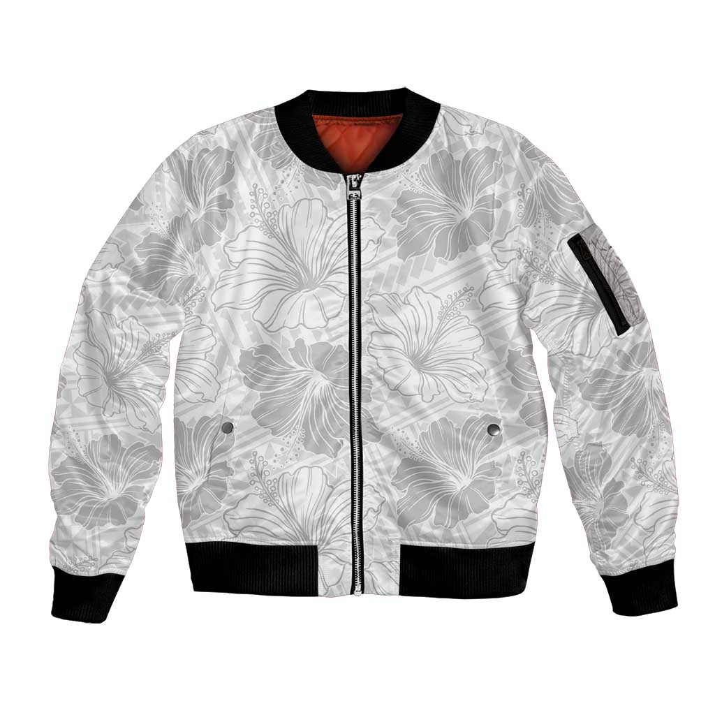Samoa Lotu Tamaiti Sleeve Zip Bomber Jacket White Sun Day Beauty Hibiscus Ver01 LT9 Unisex White - Polynesian Pride