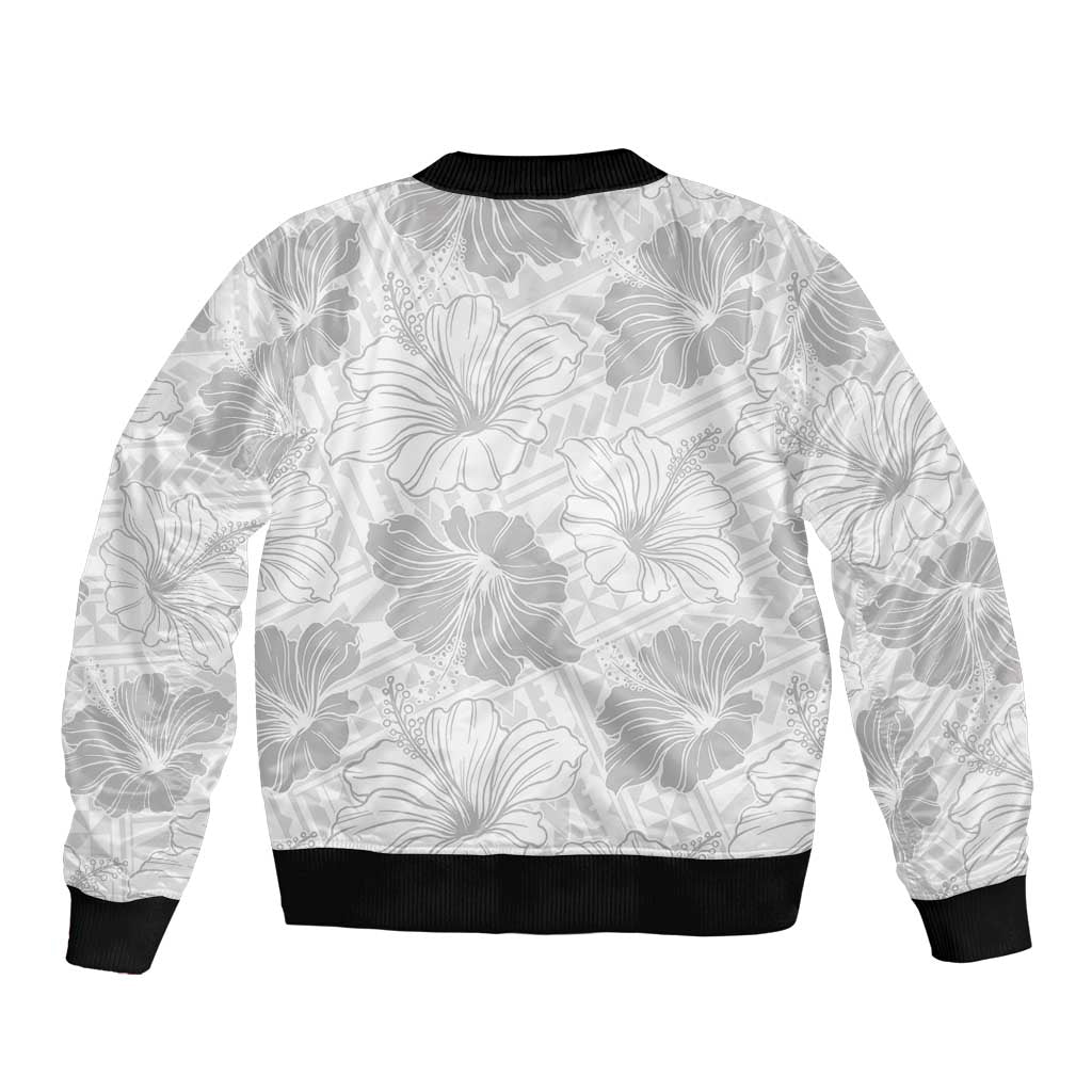 Samoa Lotu Tamaiti Sleeve Zip Bomber Jacket White Sun Day Beauty Hibiscus Ver01 LT9 - Polynesian Pride