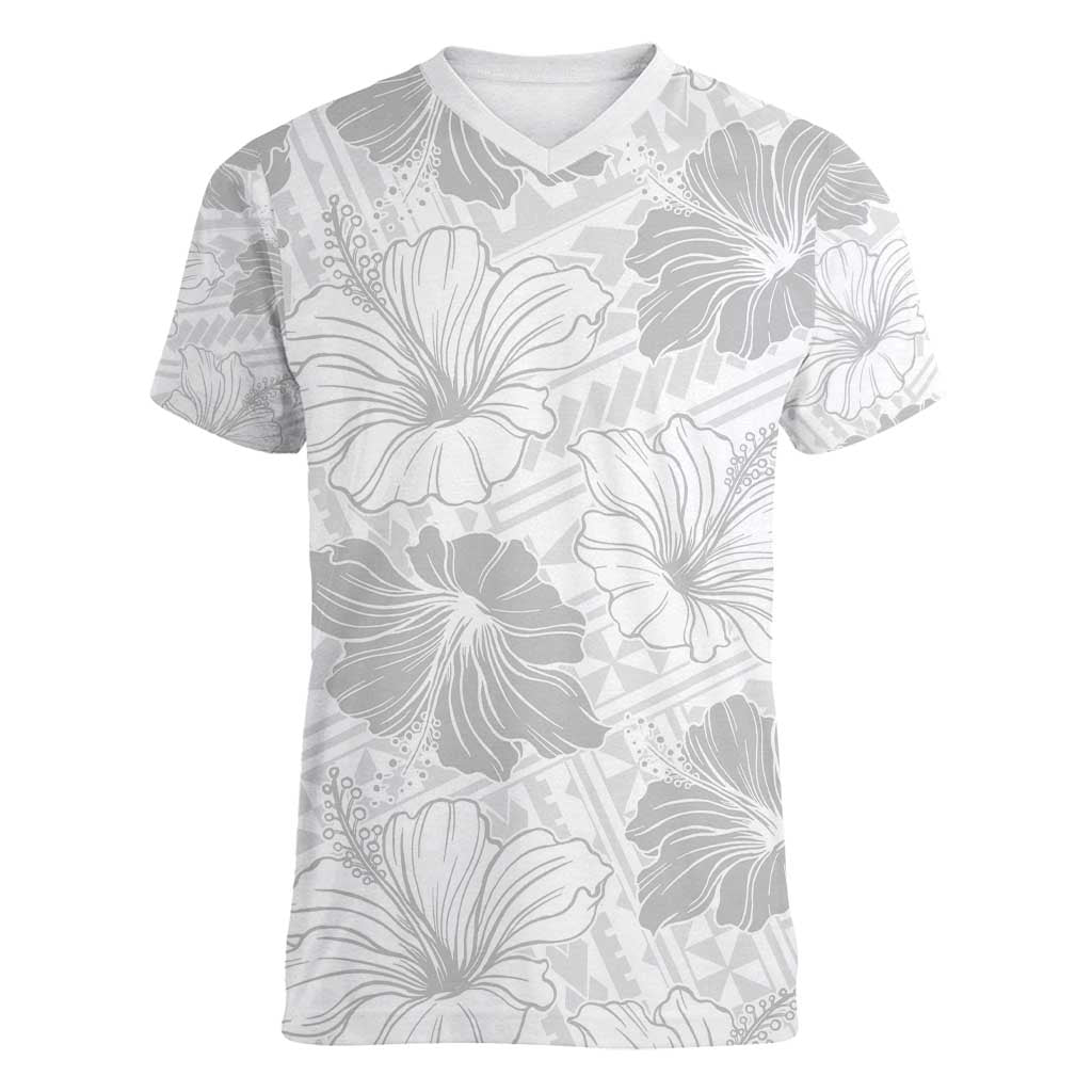 Samoa Lotu Tamaiti Women V-Neck T-Shirt White Sun Day Beauty Hibiscus Ver01 LT9 Female White - Polynesian Pride