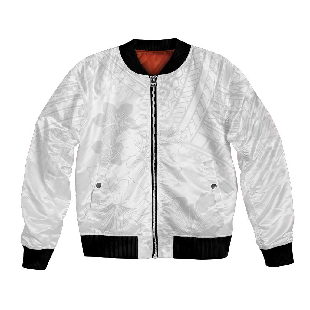 Samoa Lotu Tamaiti Bomber Jacket White Sun Day Beauty Hibiscus Ver02 LT9 Unisex White - Polynesian Pride