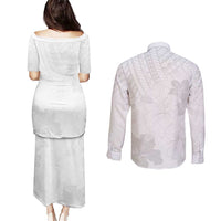 Samoa Lotu Tamaiti Couples Matching Puletasi and Long Sleeve Button Shirt White Sun Day Beauty Hibiscus Ver02 LT9 - Polynesian Pride