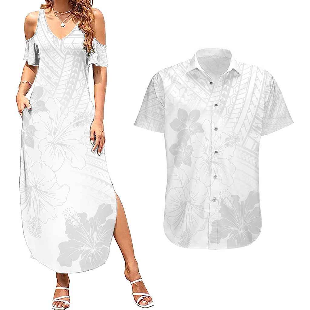 Samoa Lotu Tamaiti Couples Matching Summer Maxi Dress and Hawaiian Shirt White Sun Day Beauty Hibiscus Ver02 LT9 White - Polynesian Pride