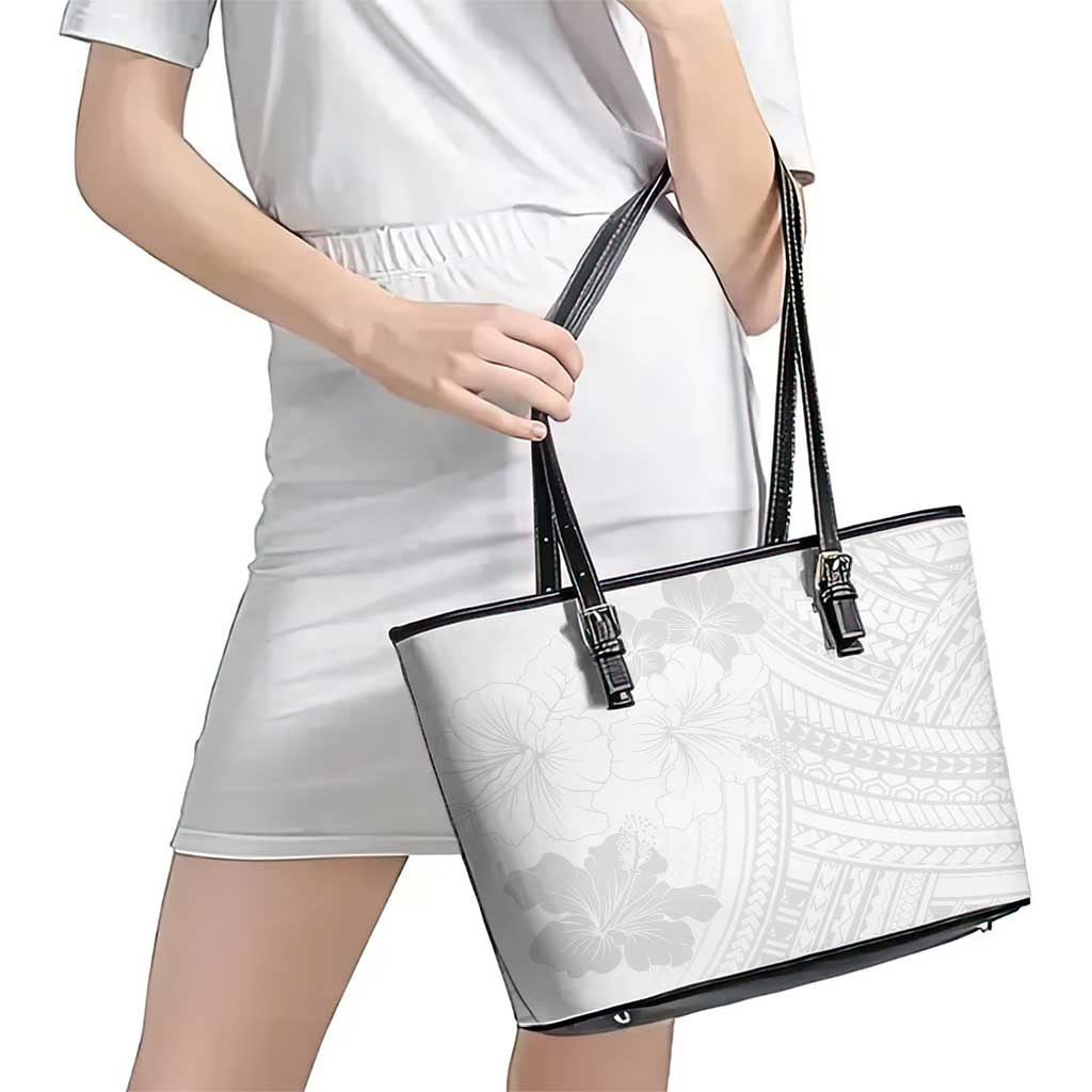 Samoa Lotu Tamaiti Leather Tote Bag White Sun Day Beauty Hibiscus Ver02 LT9 - Polynesian Pride