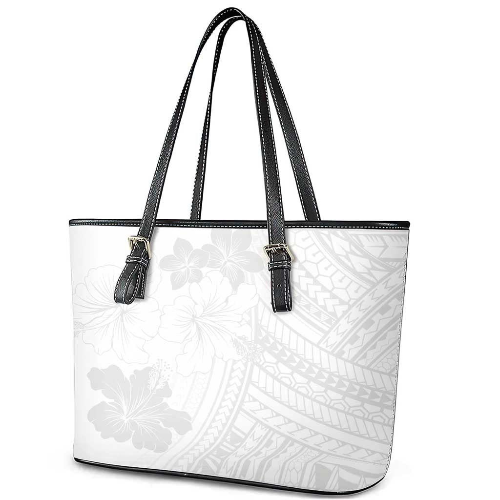 Samoa Lotu Tamaiti Leather Tote Bag White Sun Day Beauty Hibiscus Ver02 LT9 - Polynesian Pride