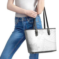 Samoa Lotu Tamaiti Leather Tote Bag White Sun Day Beauty Hibiscus Ver02 LT9 - Polynesian Pride