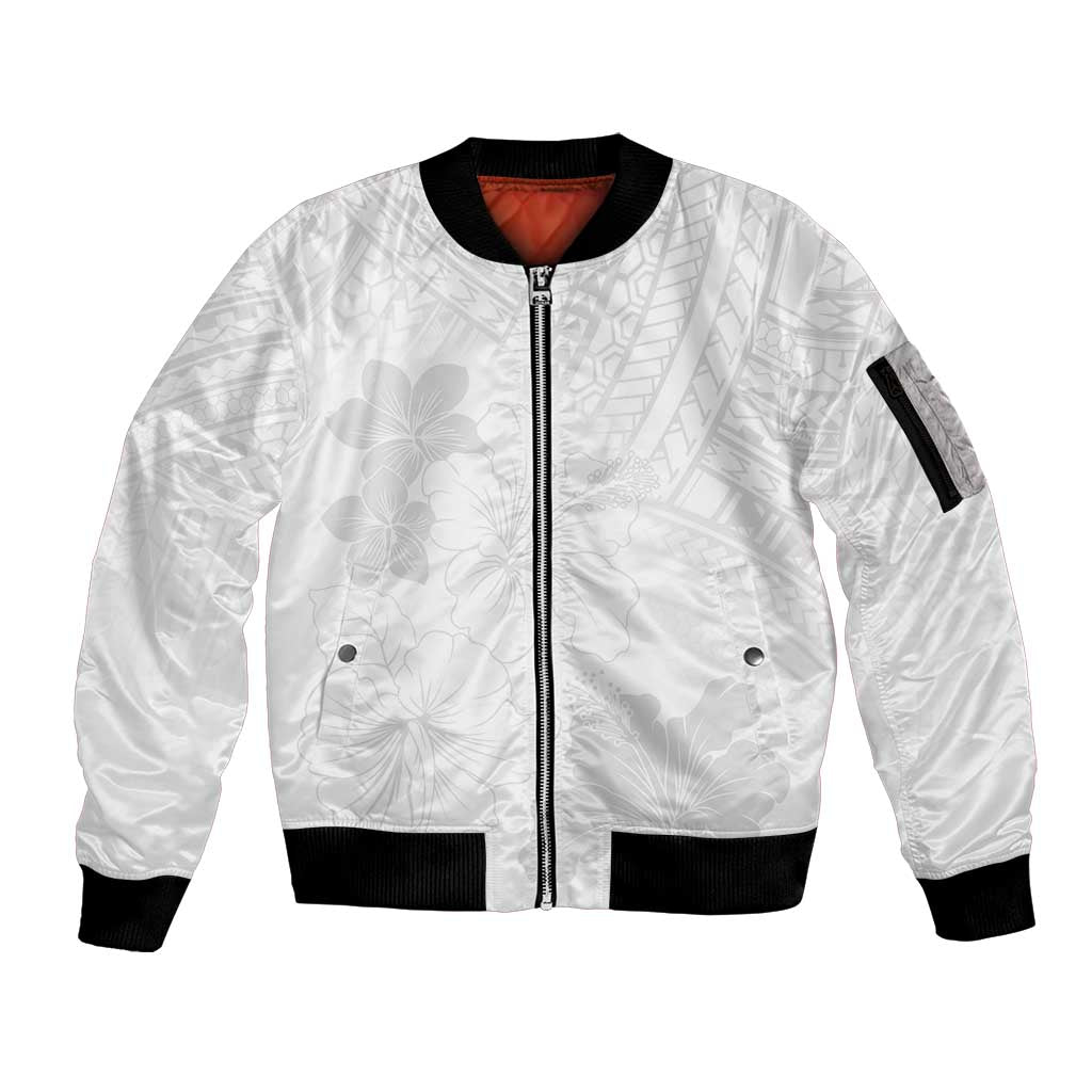 Samoa Lotu Tamaiti Sleeve Zip Bomber Jacket White Sun Day Beauty Hibiscus Ver02 LT9 Unisex White - Polynesian Pride