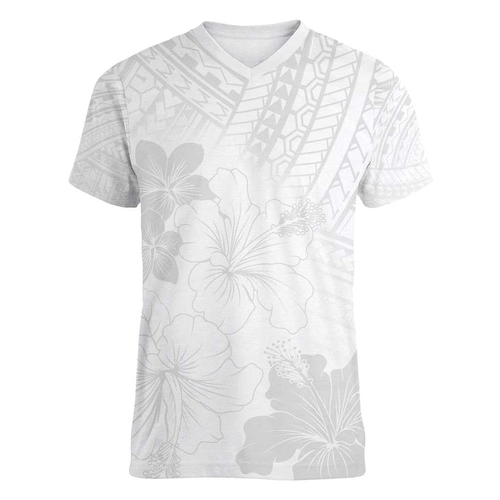 Samoa Lotu Tamaiti Women V-Neck T-Shirt White Sun Day Beauty Hibiscus Ver02 LT9 Female White - Polynesian Pride