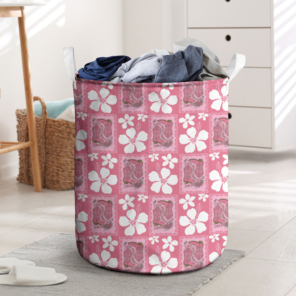 Give Cancer The Boot Pink Cowgirl Laundry Basket Western Aloha Hibiscus Paniolo Heritage Floral