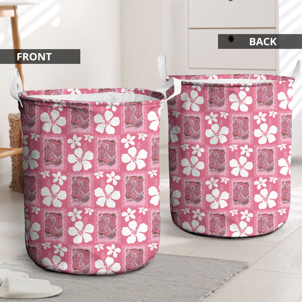 Give Cancer The Boot Pink Cowgirl Laundry Basket Western Aloha Hibiscus Paniolo Heritage Floral