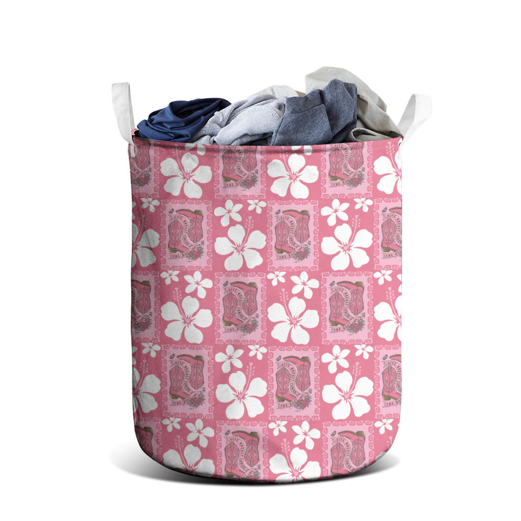 Give Cancer The Boot Pink Cowgirl Laundry Basket Western Aloha Hibiscus Paniolo Heritage Floral