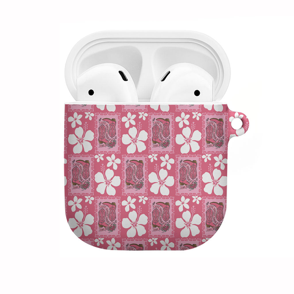 Give Cancer The Boot Pink Cowgirl AirPods Case Western Aloha Hibiscus Paniolo Heritage Floral