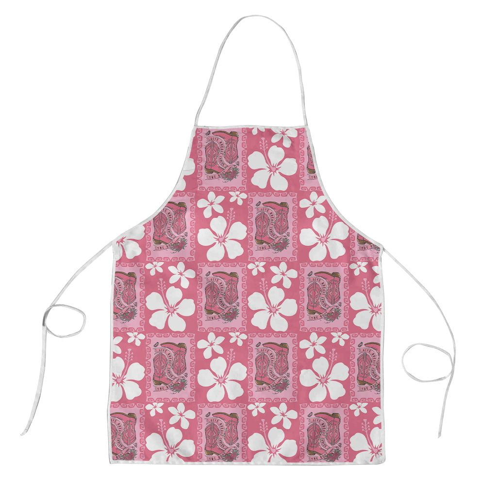 Give Cancer The Boot Pink Cowgirl Apron Western Aloha Hibiscus Paniolo Heritage Floral