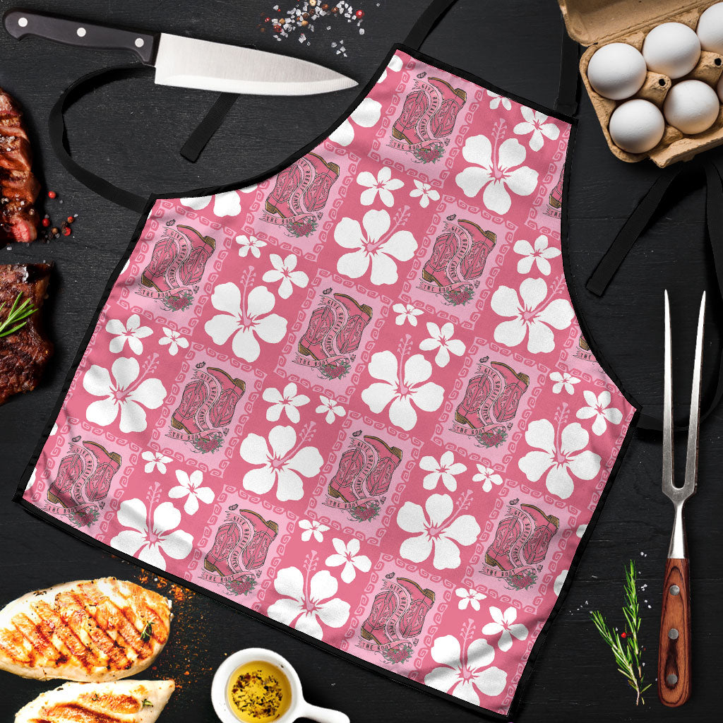 Give Cancer The Boot Pink Cowgirl Apron Western Aloha Hibiscus Paniolo Heritage Floral