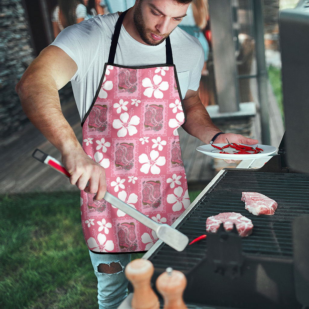 Give Cancer The Boot Pink Cowgirl Apron Western Aloha Hibiscus Paniolo Heritage Floral