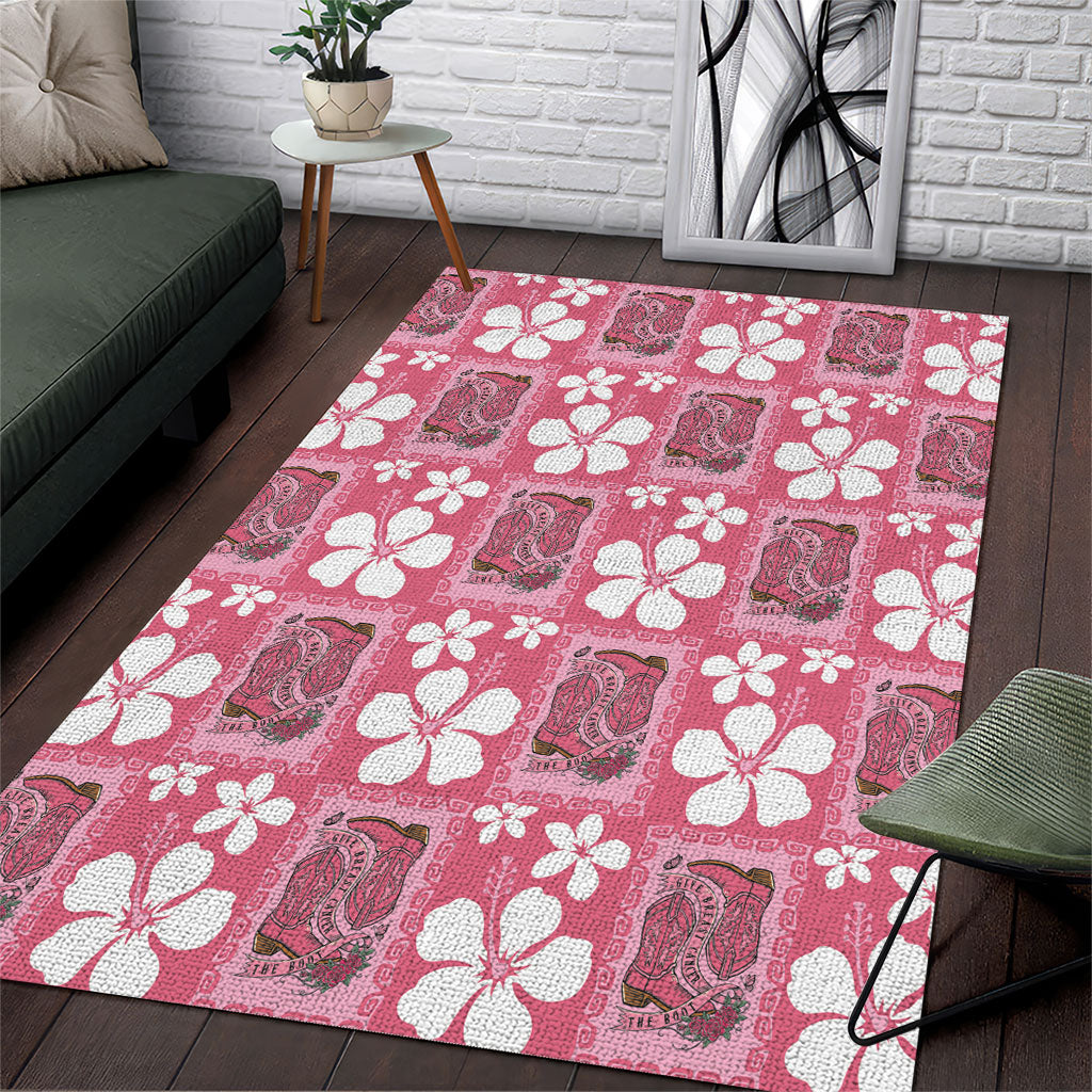 Give Cancer The Boot Pink Cowgirl Area Rug Western Aloha Hibiscus Paniolo Heritage Floral LT9 Pink - Polynesian Pride