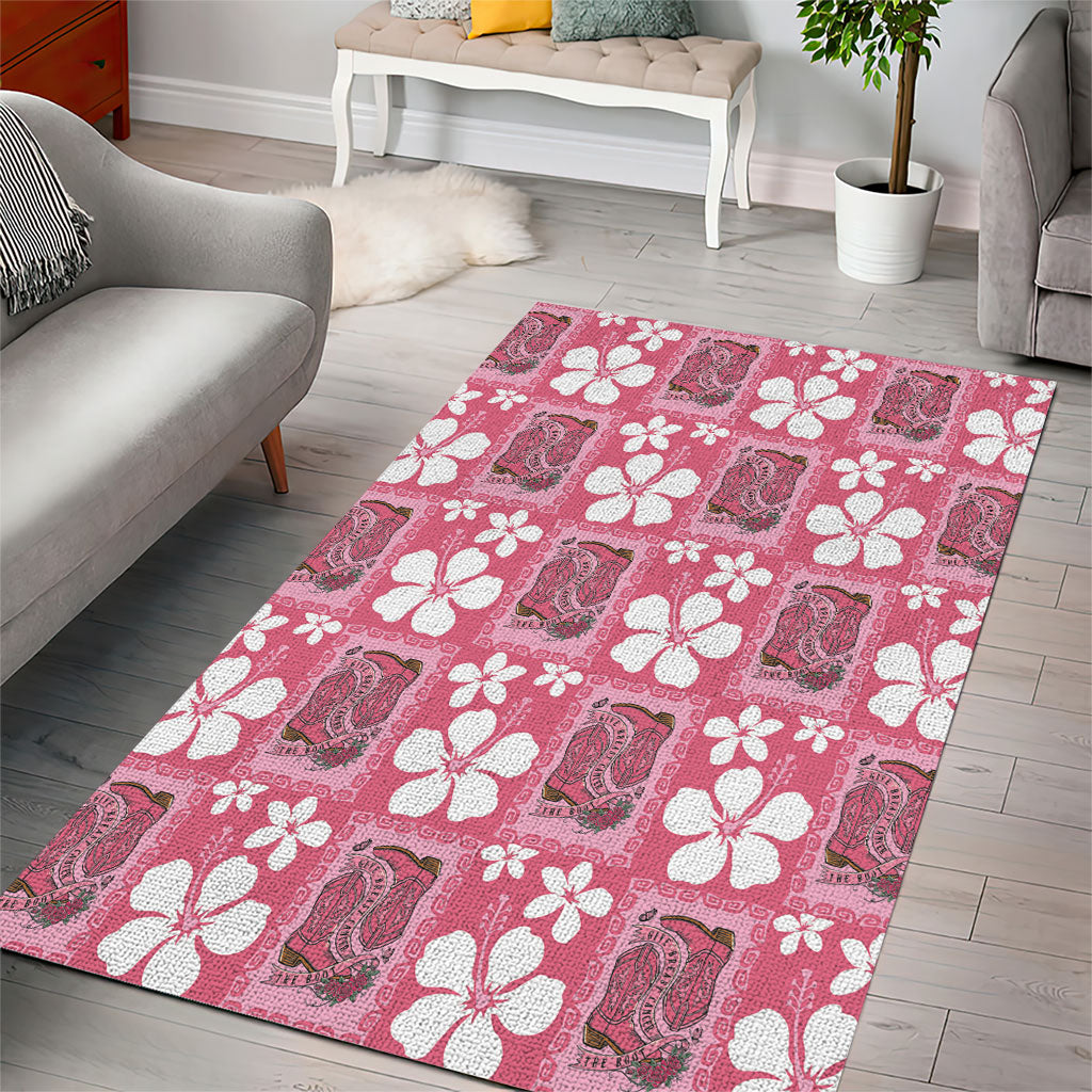 Give Cancer The Boot Pink Cowgirl Area Rug Western Aloha Hibiscus Paniolo Heritage Floral