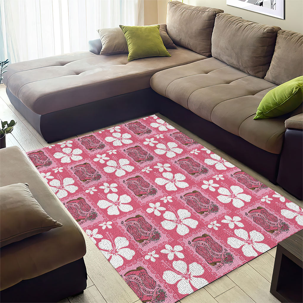 Give Cancer The Boot Pink Cowgirl Area Rug Western Aloha Hibiscus Paniolo Heritage Floral