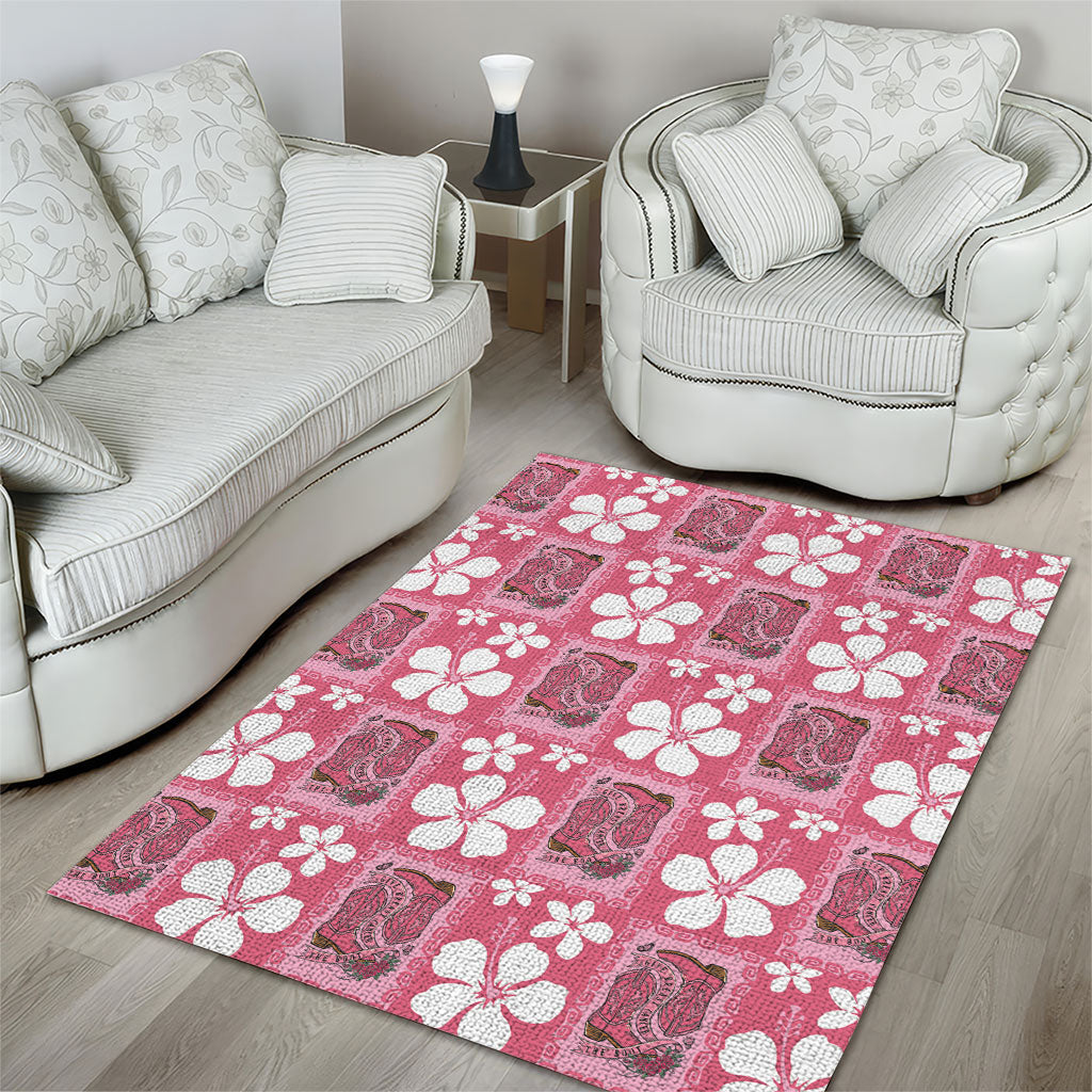 Give Cancer The Boot Pink Cowgirl Area Rug Western Aloha Hibiscus Paniolo Heritage Floral
