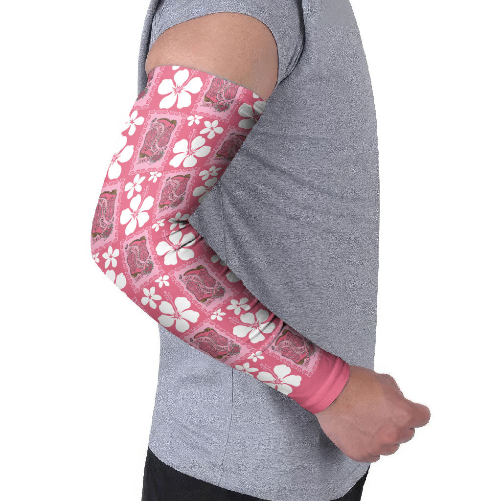 Give Cancer The Boot Pink Cowgirl Arm Sleeves Western Aloha Hibiscus Paniolo Heritage Floral