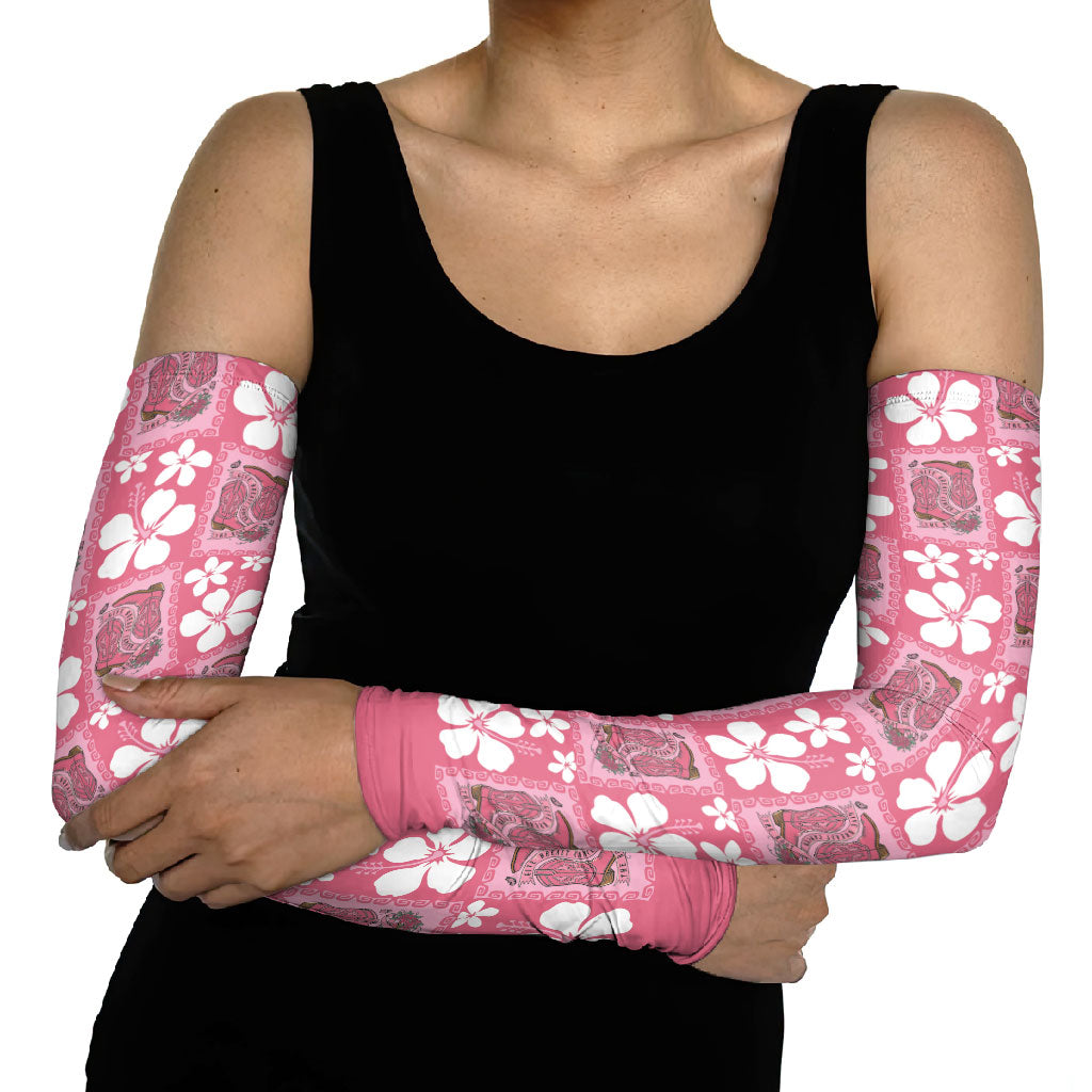 Give Cancer The Boot Pink Cowgirl Arm Sleeves Western Aloha Hibiscus Paniolo Heritage Floral