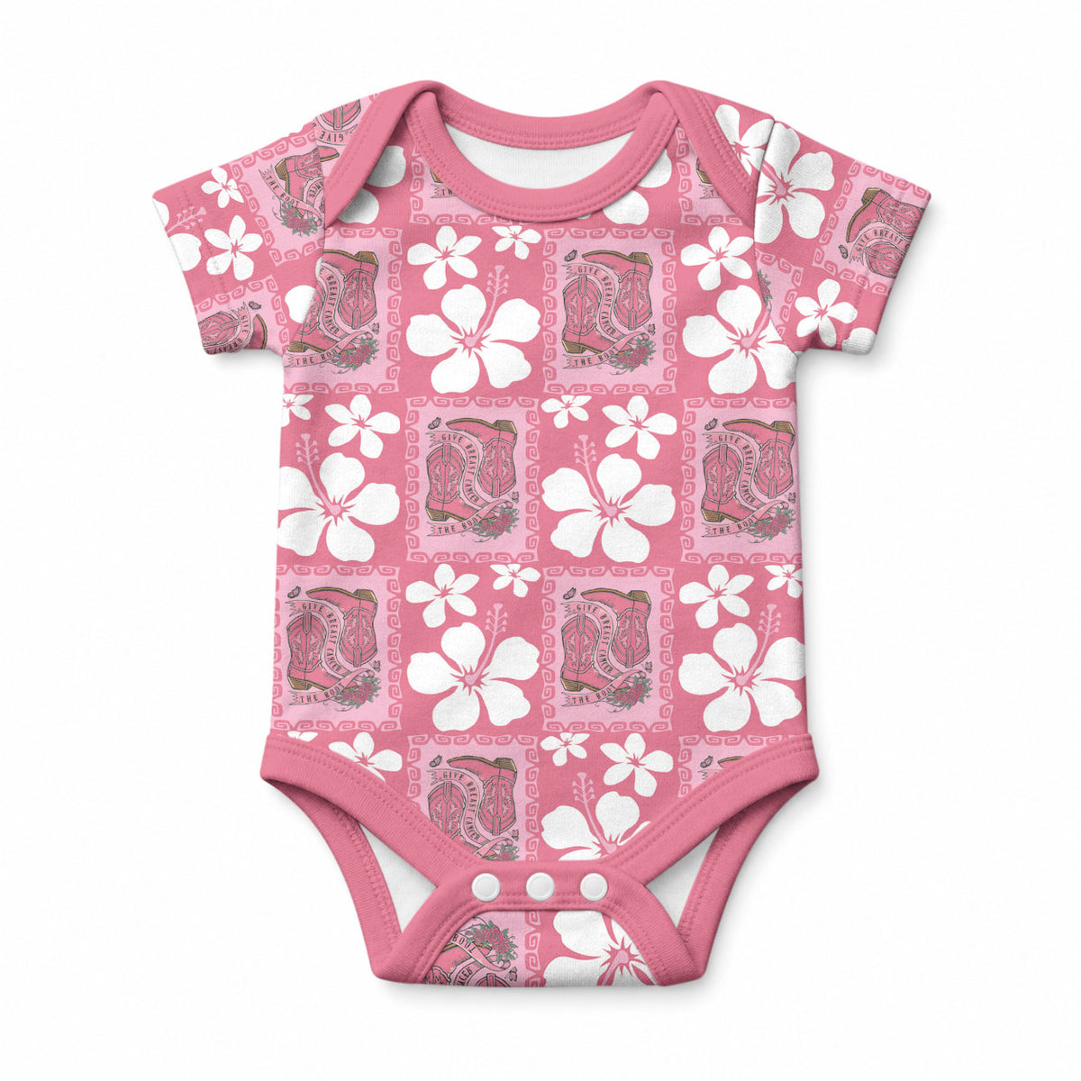 Give Cancer The Boot Pink Cowgirl Baby Onesie Western Aloha Hibiscus Paniolo Heritage Floral