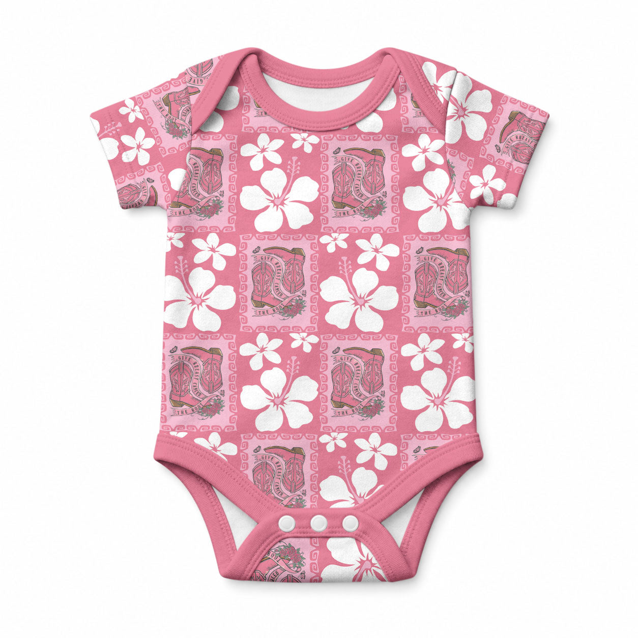Give Cancer The Boot Pink Cowgirl Baby Onesie Western Aloha Hibiscus Paniolo Heritage Floral