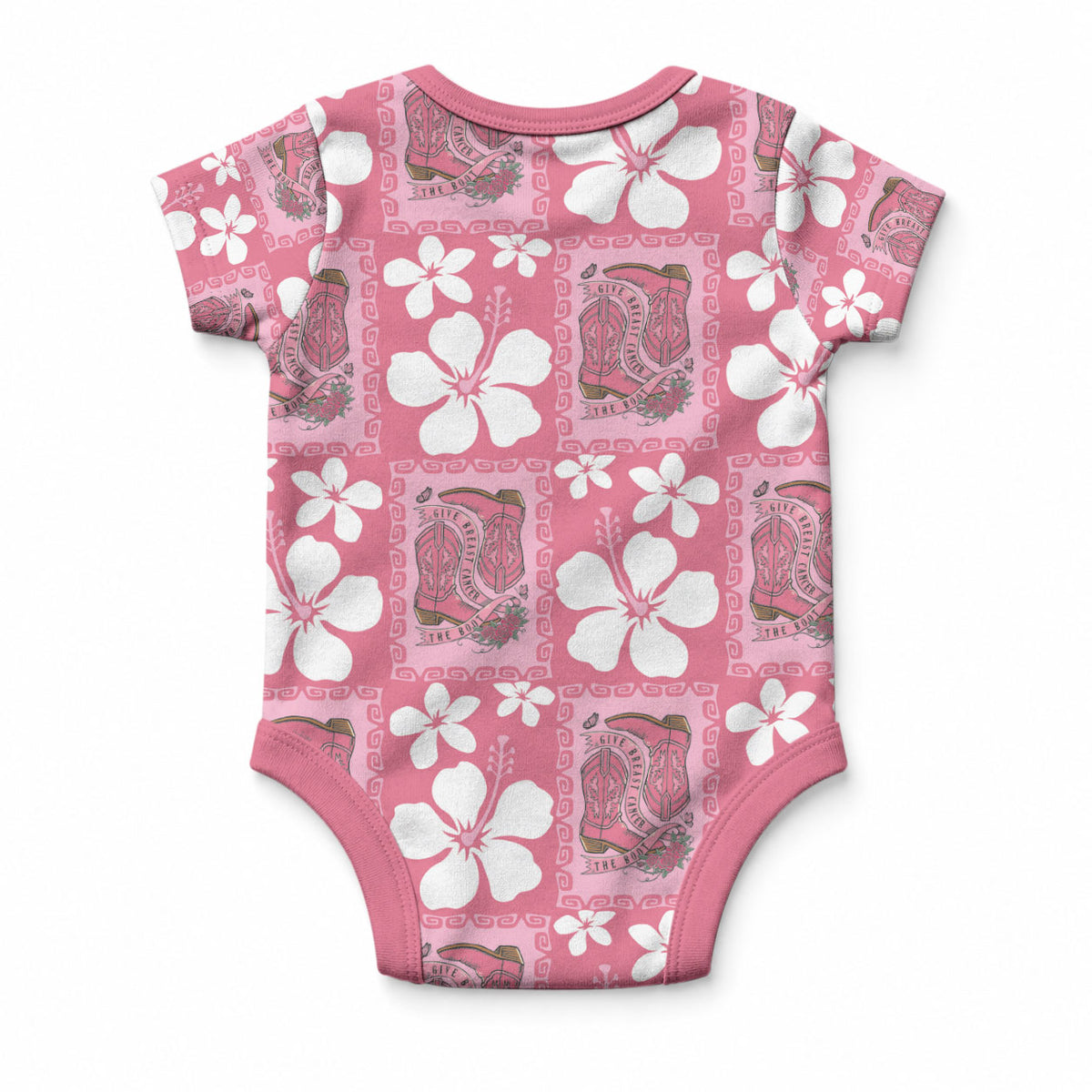 Give Cancer The Boot Pink Cowgirl Baby Onesie Western Aloha Hibiscus Paniolo Heritage Floral