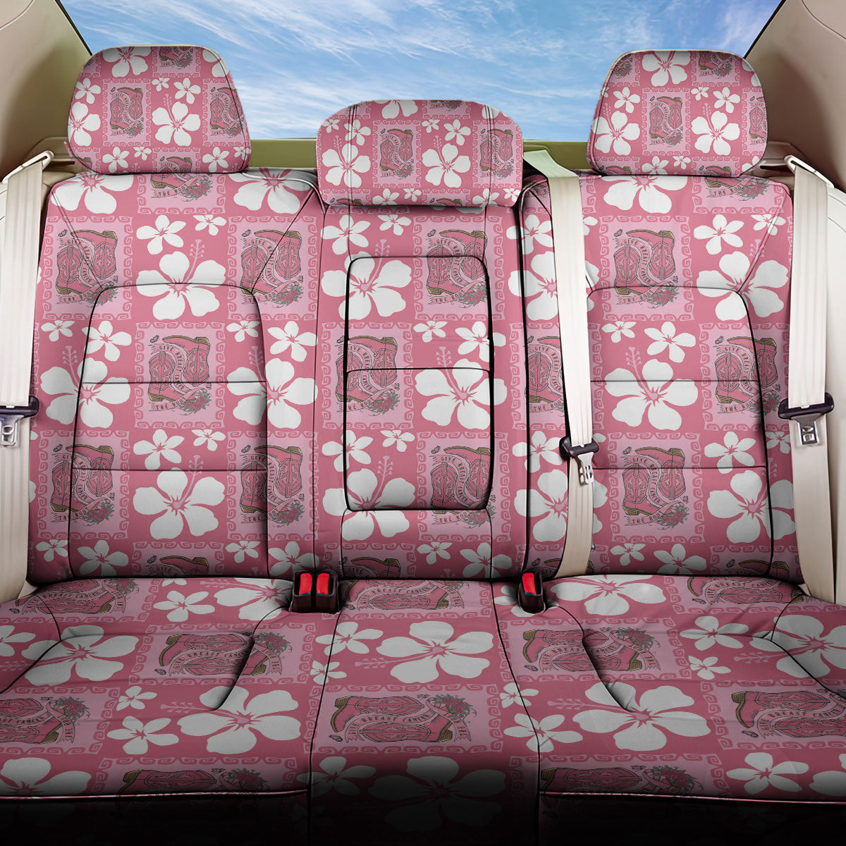 Give Cancer The Boot Pink Cowgirl Back Car Seat Cover Western Aloha Hibiscus Paniolo Heritage Floral