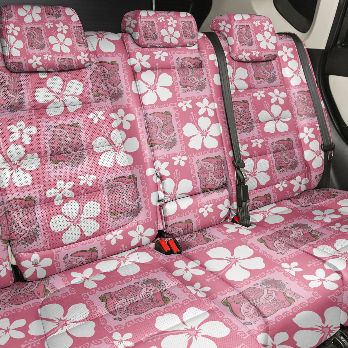 Give Cancer The Boot Pink Cowgirl Back Car Seat Cover Western Aloha Hibiscus Paniolo Heritage Floral