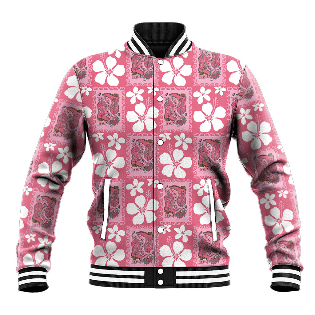 Give Cancer The Boot Pink Cowgirl Baseball Jacket Western Aloha Hibiscus Paniolo Heritage Floral